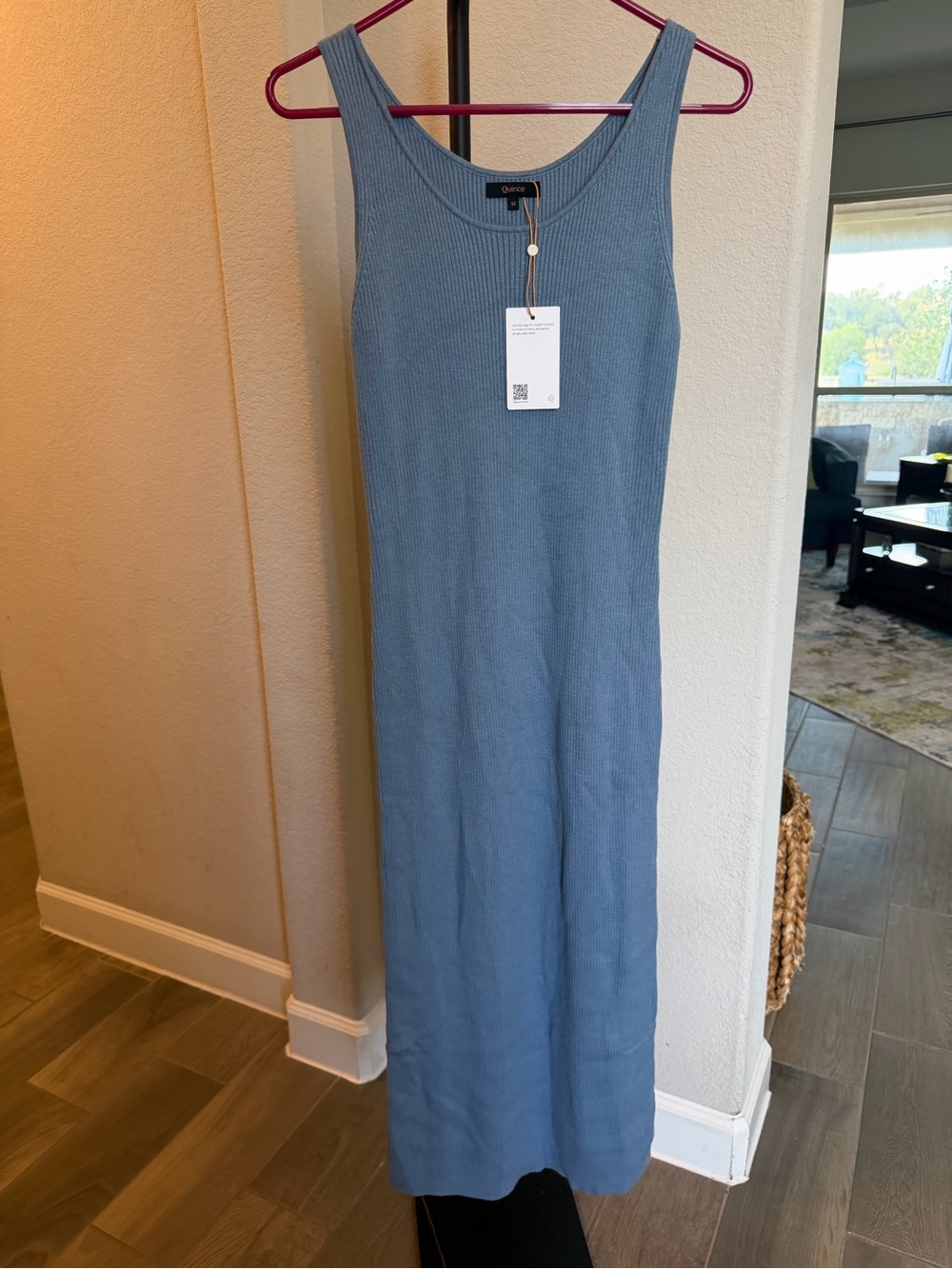 Quince Cotton Cashmere Maternity Fitted Midi Dress Mountain Spring Blue M